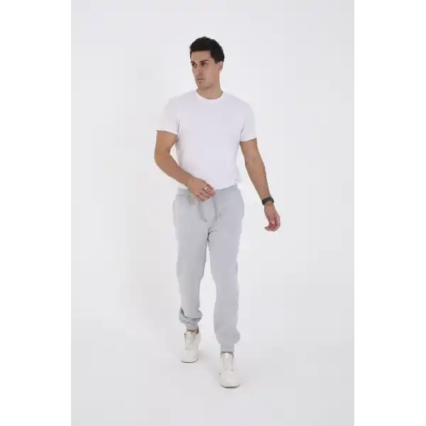 Unisex Kışlık Üç İplik Lastikli Eşofman Pantolon - Gri