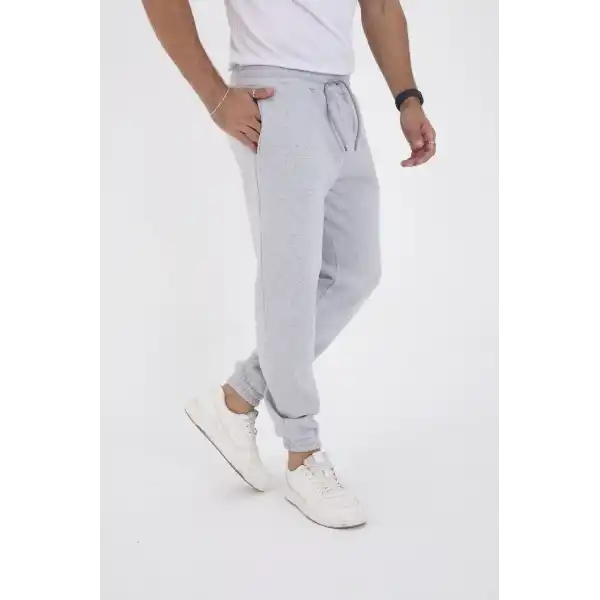 Unisex Kışlık Üç İplik Lastikli Eşofman Pantolon - Gri