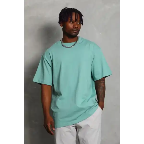 Unisex Oversize Düz Bisiklet Yaka T-Shirt - Mint Yeşili