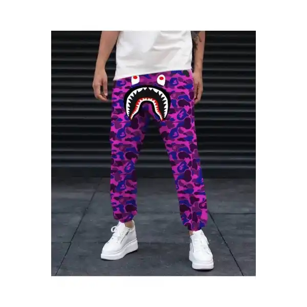 Unisex Pubg Bape x Shark Eşofman Altı - Mor