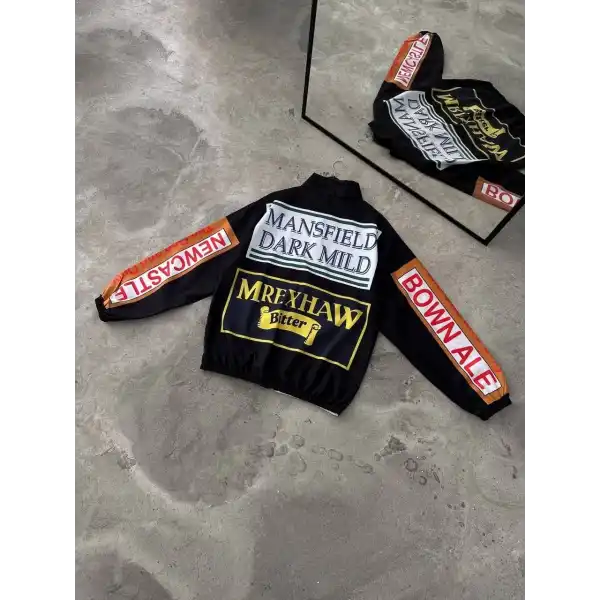 Unisex Vintage Baskılı Paraşüt Rüzgarlık - Siyah