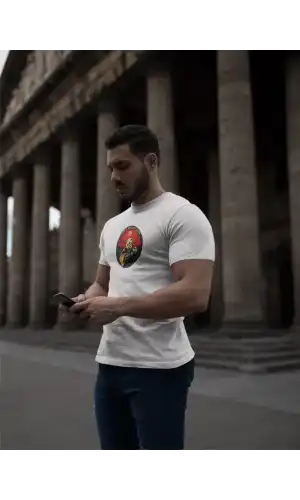 Unisex Bisiklet Yaka Baskılı Oversize T-Shirt - Beyaz