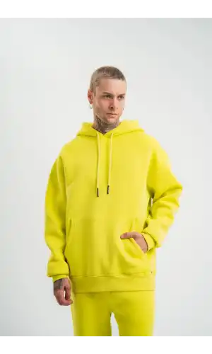 Unisex Double Oversize Kapşonlu Basic SweatShirt - Sarı