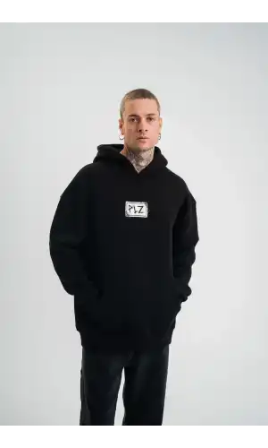 Unisex Kapşonlu Uzun Kol Patchli Nakışlı SweatShirt - Siyah