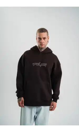 Unisex Üç İplik Kapşonlu Nakışlı SweatShirt - Kahve