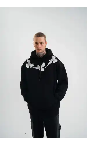 Unisex Uzun Kol Bisiklet Yaka Yıkamalı SweatShirt - Siyah