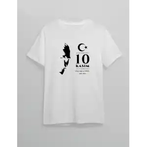 10 Kasım Atatürk Baskılı T-shirt - Beyaz