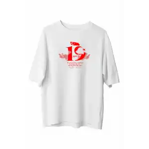 19 Mayıs Unisex Baskılı T-shirt - Beyaz