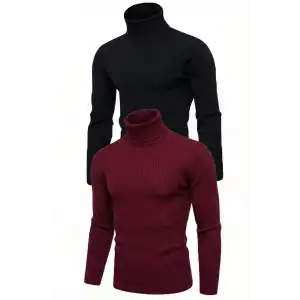 2li Siyah Bordo Unisex Kaşkorse Boğazlı Full Likralı Fitilli Body Kazak