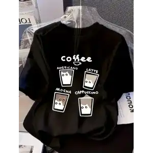 20/1 Penye Compack Baskılı Oversize Bisiklet Yaka Kısa Kol Yazlık T-shirt - Siyah
