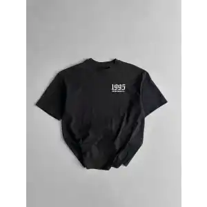 20/1 Penye Compack Baskılı Oversize Bisiklet Yaka Kısa Kol Yazlık T-shirt - Siyah