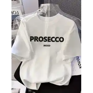 20/1 Penye Compack Baskılı Oversize Kısa Kol Bisiklet Yaka T-shirt - Beyaz