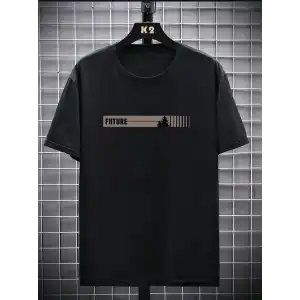 20/1 Penye Compack FUTRE Baskılı Oversize Kısa Kol Bisiklet Yaka T-shirt - Siyah