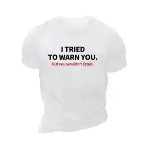 20/1 Penye Compack I TRIED TO WARN YOU. Baskılı Oversize Bisiklet Yaka T-shirt - Beyaz