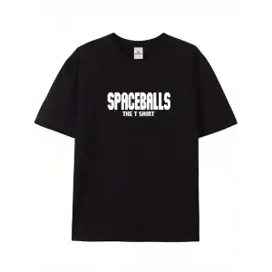 20/1 Penye Compack SPACEBALLS Erkek Baskılı Oversize Bisiklet Yaka Kısa Kol Yazlık T-shirt - Siyah