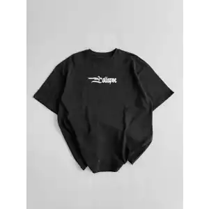 20/1 Penye Compack Unisex Baskılı Oversize Bisiklet Yaka Kısa Kol Yazlık T-shirt - Siyah