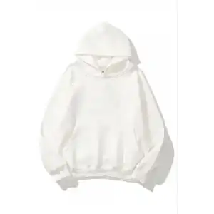 3 İplik Pamuklu Unisex Kapşonlu Sweetshirt - Beyaz