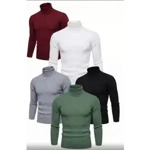 5li Siyah, Beyaz, Bordo, Gri, Haki Unisex Kaşkorse Boğazlı Full Likralı Fitilli Body Kazak