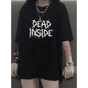 Canlı Harf Baskılı Büyük Boy Oversize Kısa Kollu Tişört - Yumuşak, Nefes Alabilir, Kadınlar için Rahat Yaz ve İlkbaharın Vazgeçilmezi - Rahat Kesim, Rahat, Şık Kadın Giysileri - Siyah