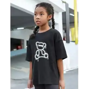 Çocuk Unisex Baskılı T-Shirt - Siyah