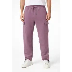 Erkek Baggy Üç İplik Kargo Cepli Eşofman Ayarlanabilir Paça Beli İpli Pantolon - Gül Kurusu