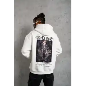 Erkek Baskılı Kapüşonlu Sweat - Beyaz