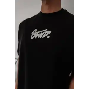 Erkek Baskılı Oversize T-shirt - Siyah