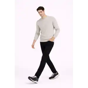 Erkek Bisiklet Yaka Triko Kazak yumuşak dokulu Pamuklu ince Dokuma, uzun kollu Rahat Regular kalıp - Bej