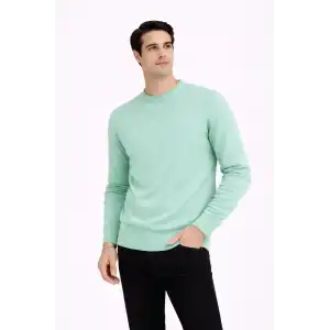 Erkek Bisiklet Yaka Triko Kazak yumuşak dokulu Pamuklu ince Dokuma, uzun kollu Rahat Regular kalıp - Mint Yeşili