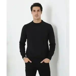 Erkek Bisiklet Yaka Triko Kazak yumuşak dokulu Pamuklu ince Dokuma, uzun kollu Rahat Regular kalıp - Siyah