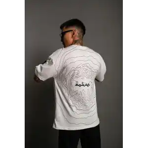 Erkek Bisiklet Yakalı Sırt Baskılı Oversize T-Shirt - Beyaz