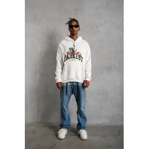 Erkek DANKES Baskılı Kapüşonlu Sweat - Beyaz