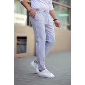 Erkek Diagonel Mikro dokulu Cepli Beli Lastilki Pantolon - Gri