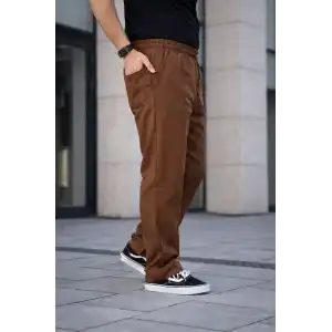 Erkek Keten Cepli Çıma Dikişli jogger Buggy Pantalon Rahat kalıp - Kahverengi