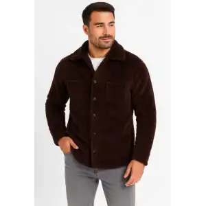 Erkek Pelüş Polar Hırka Gömlek – Yakalı, İlik Düğmeli, Göğüs Cepli, Yumuşak Dokulu Kışlık Regular Fit Rahat Günlük Model - Kahverengi