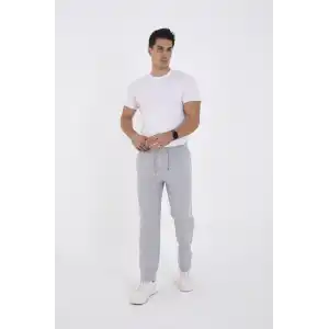 Erkek Üç İplik Basic Eşofman Boru Paça İpli Pantolon - Gri