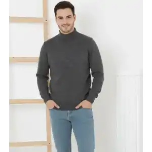 Erkek Yarım Boğaz Triko Kazak yumuşak dokulu Pamuklu ince Dokuma, uzun kollu Rahat Regular kalıp - Füme