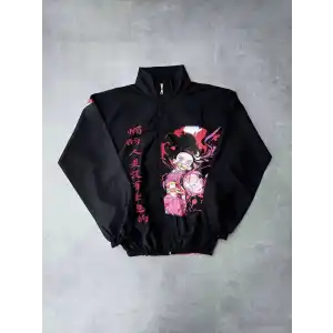 Fermuarlı Dijital Baskılı Rüzgarlık - Siyah