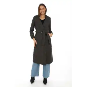 Kadın Balık Sırtı Kaşe Kaban – Uzun Boy Kruvaze Yaka Kuşaklı Astarlı Kışlık Tesettür Kaban, Yünlü Dokuma Kaşmir Kumaş, Cepli Rahat Oversize Kalıp Şık Modern Kaban Mont Modeli (Günlük ve Özel Gün Kombinlerine Uygun) - Kahverengi