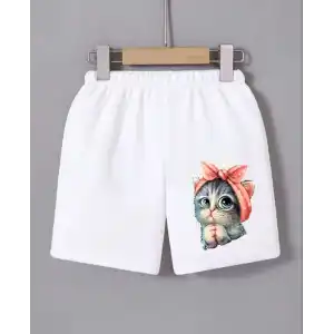 Kadın Beli Lastikli Baskılı Mini Şort - Beyaz