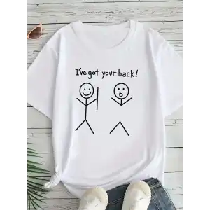 Kadın Beyaz Ive Got Your Back Grafik Tişört - Eğlenceli Çubuk Tasarımlı Oversize Günlük Kısa Kollu Tişört, Polyester Örgü, Yuvarlak Yaka, İlkbahar ve Yaz için Mükemmel, Günlük Giyim Tişört | Eğlenceli Tasarım | Polyester Kumaş - Beyaz