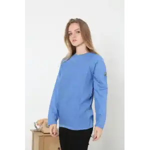 Kadın Biskilet Yaka Kolu Armalı - Mavi