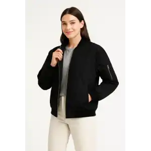 Kadın Bomber Mont Ceket – Fermuarlı, Kapitone İçi Astarlı, Su İtici Kumaş, Regular Fit, Yandan Cepli, Günlük Bahar & Kış Şık Rahat Stil - Siyah