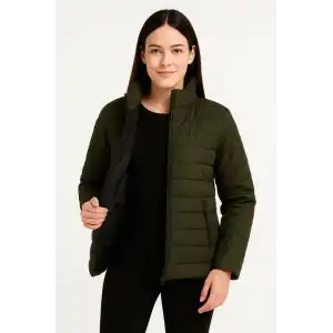 Kadın Bomber Mont Ceket – Su İtici Kumaş, Kapitone Astarlı, Fermuarlı, Kışlık - Haki