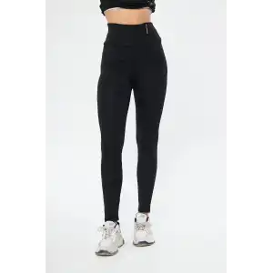 Kadın Kışlık Yüksek Bel Toparlayicı ve Sıkılaştırıcı Likralı Şardonlu Tayt - Siyah