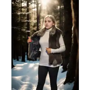 Kadın Kolsuz Fermuarlı Yelek - Kahve