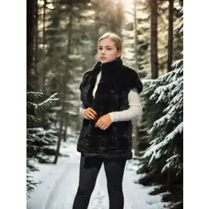 Kadın Kolsuz Hakiki Kürk - Siyah