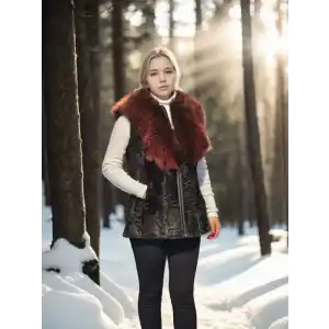 Kadın Kolsuz Hakiki Kürk - Siyah