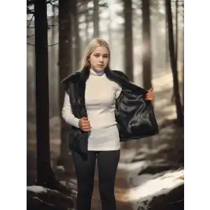 Kadın Kolsuz Hakiki Kürk - Siyah