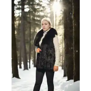 Kadın Kolsuz Hakiki Kürk - Siyah